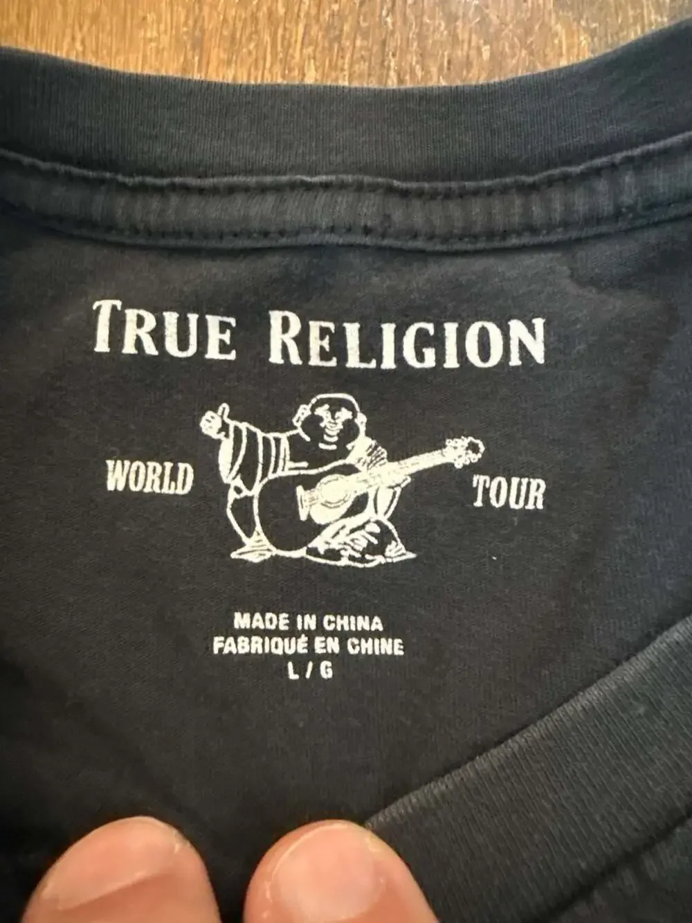True Religion Monogram SS Crew Neck Tee Black Gold All Over Print Size L